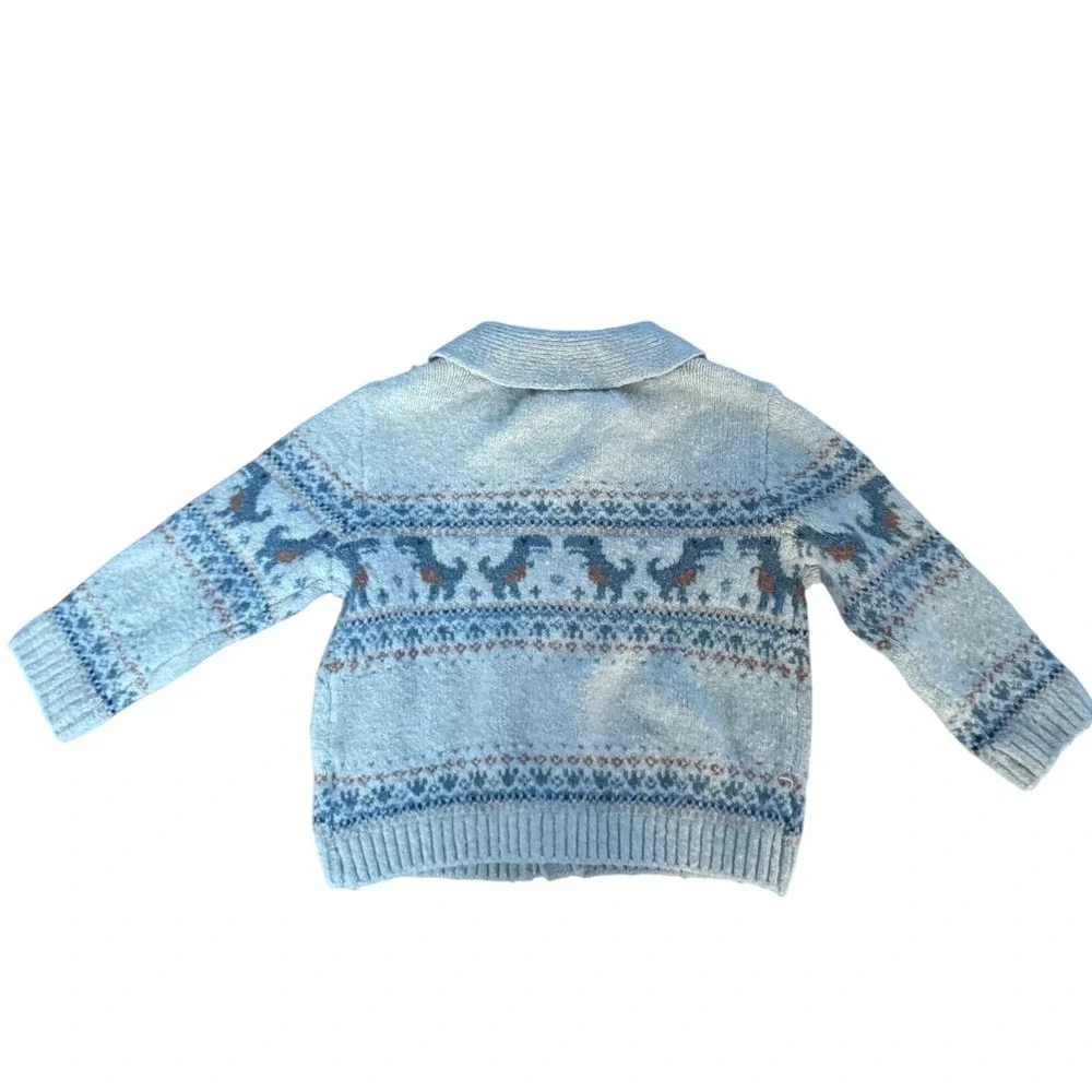 Tommy Bahama Baby Boys 12M Gray Dinosaur Fair Isle Knit Button Front Sweater - Picture 2 of 3